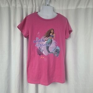 Disney The Little Mermaid Girls Size L Short Sleeve Pink Graphic T Shirt